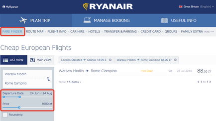 Cum să cumpărați un bilet în înregistrarea online Ryanair pas cu pas