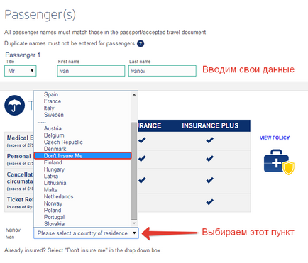 Cum să cumpărați un bilet în înregistrarea online Ryanair pas cu pas