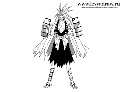 Cum să desenezi în mod treptat un spirit amidamaru de la un rege shaman anime