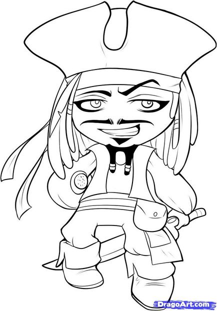 Hogyan kell felhívni a chibi Jack Sparrow ceruza szakaszaiban