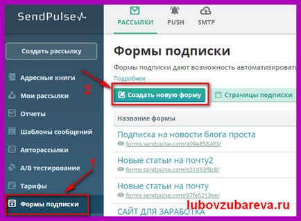 Як зробити форму підписки для розсилки на sendpulse (сендплюс), блог любови Зубарєвої