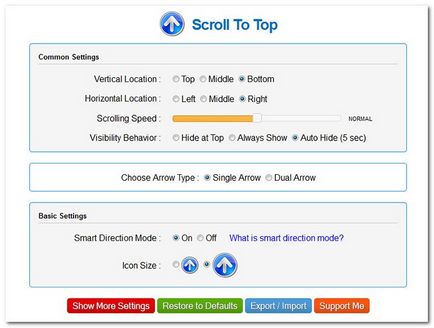 La fel ca în Firefox, adăugați un buton pentru un salt rapid în partea de sus a paginii