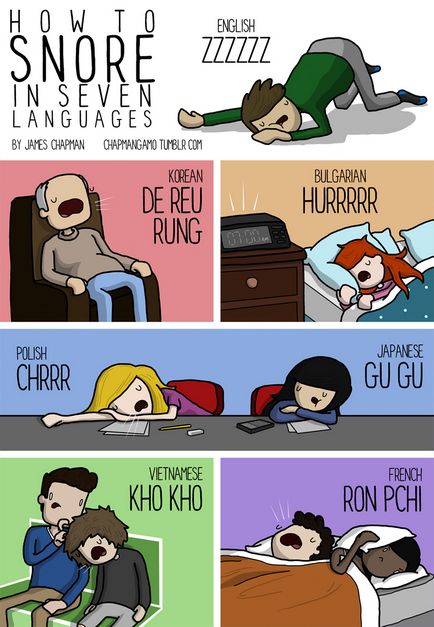 Cum sărută, sforăie și alte lucruri sună în diferite limbi - benzi desenate James Chapman