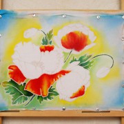 Poppies în tehnica de batik rece pe bumbac, atelier batik sediment de speranță și savochkin