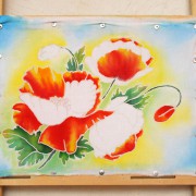 Poppies în tehnica de batik rece pe bumbac, atelier batik sediment de speranță și savochkin