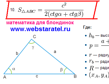 Математика для блондинок площа трикутника через котангенс