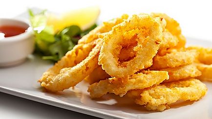 Saját receptek sült tintahal gyűrűk, rántott, hogyan kell elkészíteni egy recept hagymával, ropogós, fotók (sült) Saját receptek sült tintahal gyűrűk, rántott, hogyan kell elkészíteni egy recept hagymával, ropogós, fotók