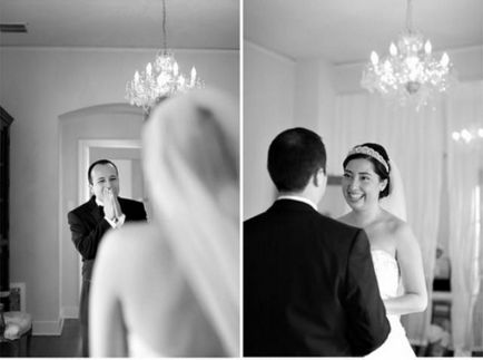 A férfiak is sírnak vőlegények reakció a menyasszony egy ruha