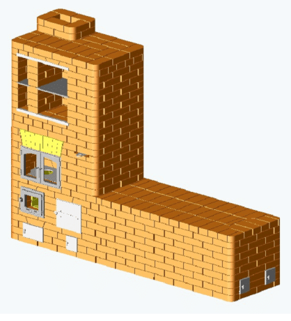 Cuptorul de incalzire si de gatit cu un proiect de soba de modele moderne si schema de zidarie