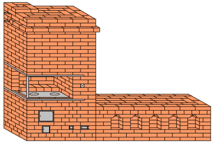 Cuptorul de incalzire si de gatit cu un proiect de soba de modele moderne si schema de zidarie