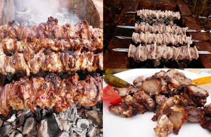 Shish kebab din inimile de pui și din ficat