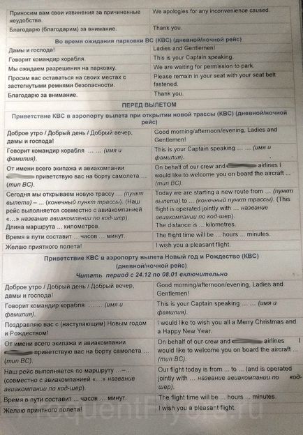 Expresie cu toate frazele pe care le puteți auzi în avion