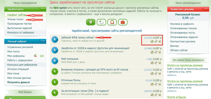 Заробіток в seosprint, серфінг сайтів, проходження тестів, виконання завдань