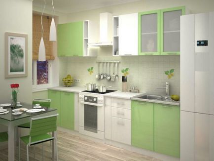 Zöld konyha elegáns színkombináció a belső, modern tapéta és függöny (függöny) Zöld konyha elegáns színkombináció a belső, modern függönyök és tapéta