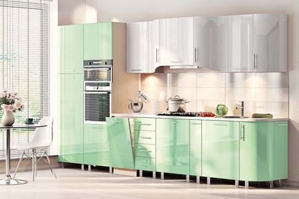 Zöld konyha elegáns színkombináció a belső, modern tapéta és függöny (függöny) Zöld konyha elegáns színkombináció a belső, modern függönyök és tapéta