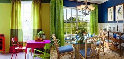 Perdele verzi pe fotografia din bucătărie cu perdele albastre, culori albe, design de perdele pentru pereți, video