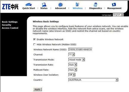 Zte -zxdsl 531b - instalarea wi-fi