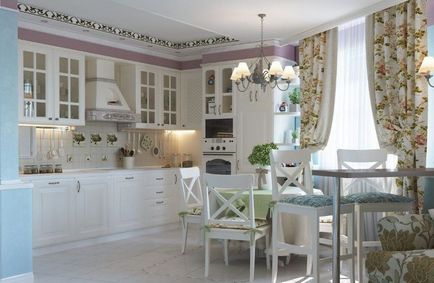 Design de bucătărie în culoarea inimii în stilul Provence al Franței