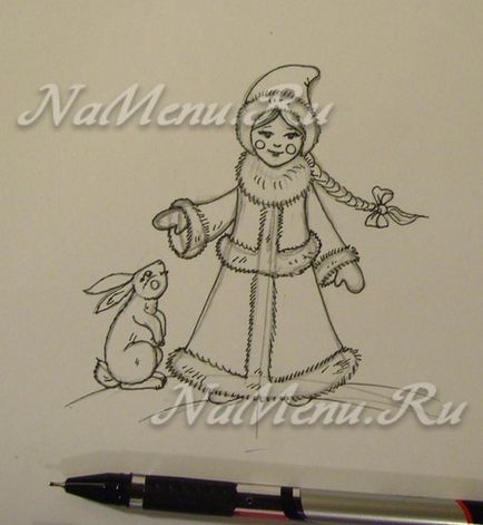 Cum de a desena un Snow Maiden în creion pas cu pas pentru incepatori
