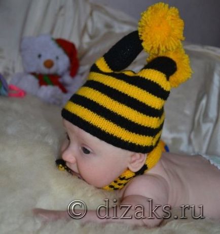 В'язана шапочка - бджілка - спицями для новонародженого