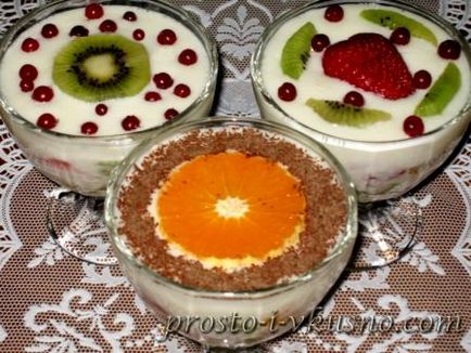 Десерт з фруктів і сметани