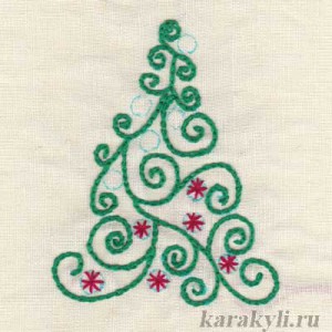 Pom de Crăciun - broderie cu cusături decorative simple, mănunchiuri