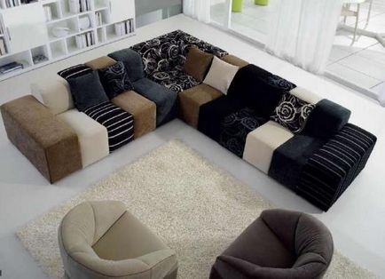 Colț roșu în camera de zi pentru sală, piele pentru relaxare, mobilier în ucraina și designul său