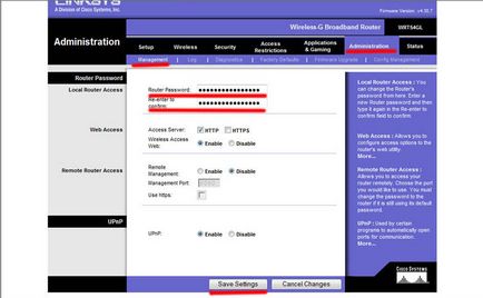 Konfigurálása router Linksys WRT54GL