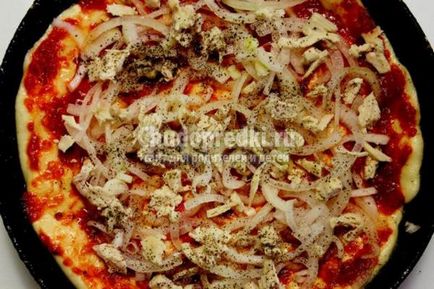 Pizza cu pui, brânză și legume
