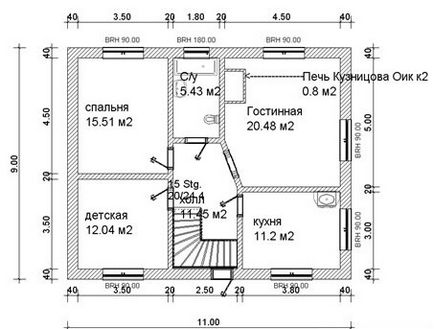 Проекти і планування будинку з пічкою 6х6, 7х7, 8х8, 6х8 і інших розмірів