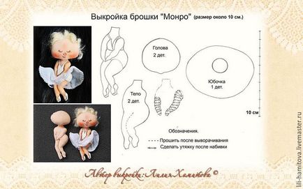 Összevarr bájos textil bross baba „Monroe” - tisztességes iparos - kézzel készített,