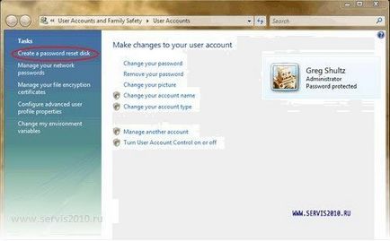 Crearea unui disc de recuperare a parolei pentru Vista
