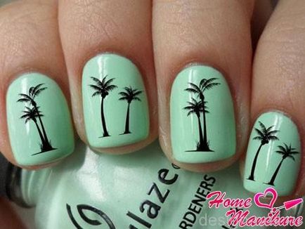 Печеня чарівність манікюр з тропічними пальмами, дизайн нігтів