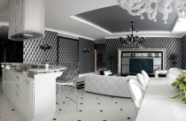Fekete-fehér belseje nappali (fotó), a nappali dekoráció bw színek, felújított lakás