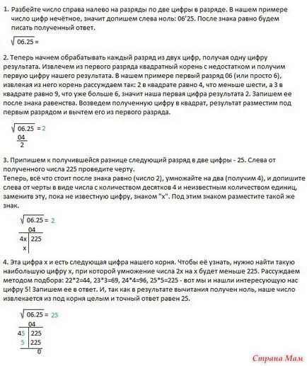 Extracția rădăcinii pătrată de un bar - rezolvăm împreună matematica - țara mamei