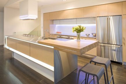 Bucătărie modernă cu iluminat - design interior de fotografie