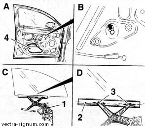 Стеклопод'емник передніх дверей (зняття переднього стеклопод'емника) опель вектра, opel vectra