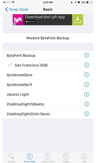 Твик bytafont 3 як змінити системний шрифт в ios cydia