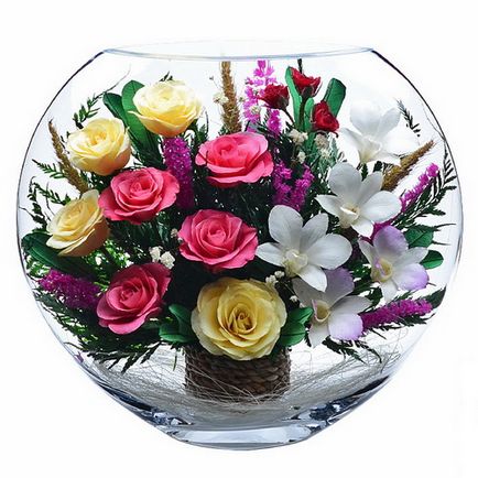 Квіти в склі (вакуум), продаж квітів у вакуумі і недорогих композицій в склі
