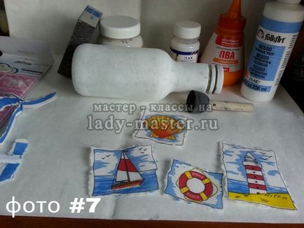 Decoupage palack egy tengeri stílusban, lépésről lépésre varázsló - class fotó