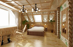 Interior intr-o casa din lemn din busteni rotunzi