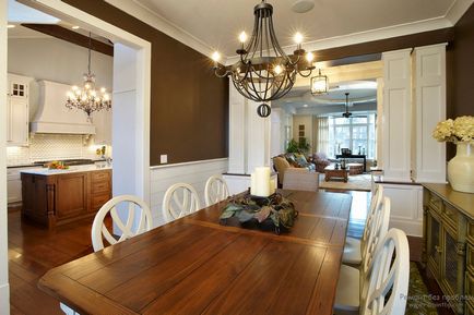 Barna színű a belső a konyha, hálószoba és nappali tervezési ötletek