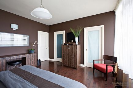 Culoarea brună în interiorul bucătăriei, dormitor și camera de zi, idei pentru design