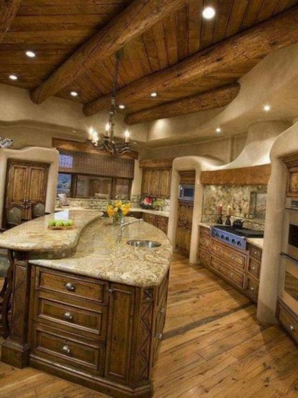 Bucătărie într-o casă rustică, de la bucătărie mică la bucătărie mare