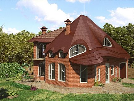 Незвичайні проекти житлових заміських будинків і котеджів з дерева або бруса, красиві форми дахів і