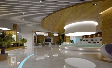Aranjarea unui interior al unei săli în ideile moderne ale hotelului cu o fotografie