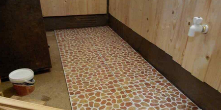 Etaj în baie de gresie pe podea din lemn cu propriile mâini
