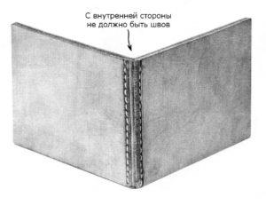 Щапелни двете части на кожата под ъгъл