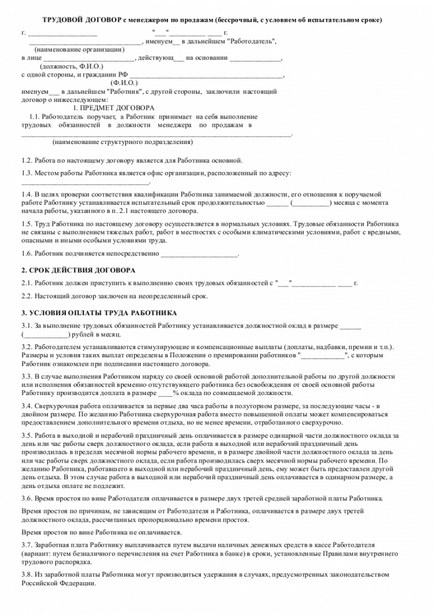 Contract de muncă cu manager de vânzări - descărcați eșantion, formular