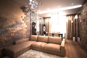 Bézs és barna nappali - belső meleg tónusok